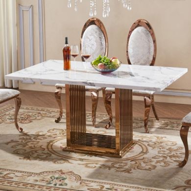 Tuscany Natural Stone Marble Dining Table With Stainless Steel Base