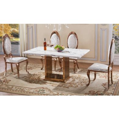 Tuscany White Marble Dining Set With 6 Chairs