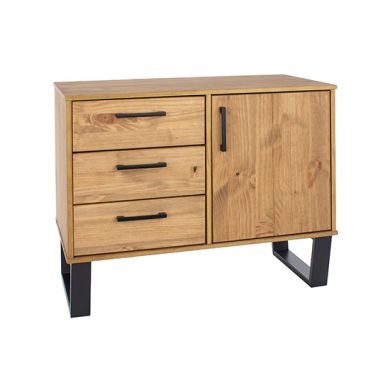 Texas Small Wooden Sideboard With 1 Door And 3 Drawers In Antique Wax