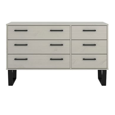 Texas Wide Wooden Chest Of 6 Drawers In Grey Washed Wax