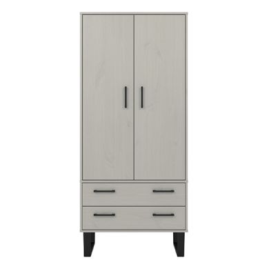 Texas Wooden Wardrobe With 2 Doors And 2 Drawers In Grey Washed Wax