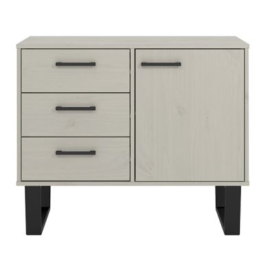 Texas Small Wooden Sideboard With 1 Door And 3 Drawers In Grey Washed Wax