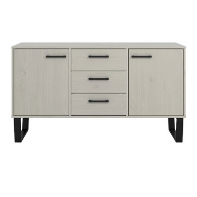Texas Medium Wooden Sideboard With 2 Doors And 3 Drawers In Grey Washed Wax