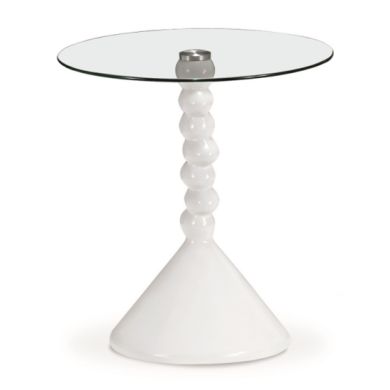 Tyne Clear Glass Top Round Lamp Table With White Base