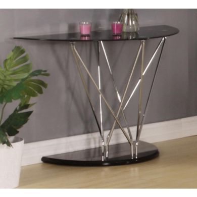 Uplands Black Glass Console Table With Chrome Legs