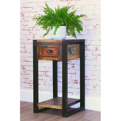 Urban Chic Wooden Lamp Table With 1 Drawer And 1 Shelf