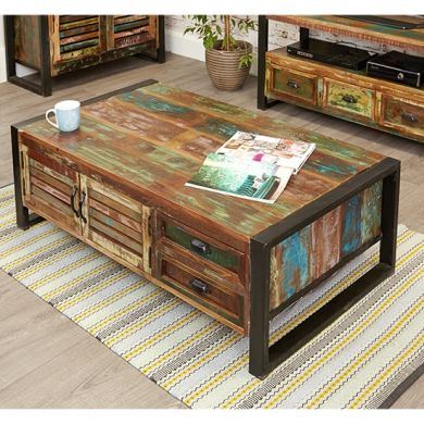 Urban Chic Wooden Large Coffee Table With 4 Doors And 4 Drawers