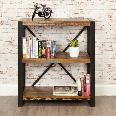 Urban Chic Wooden Low Bookcase With 3 Shelves