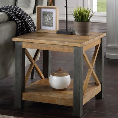 Urban Elegance Wooden Lamp Table In Reclaimed Wood