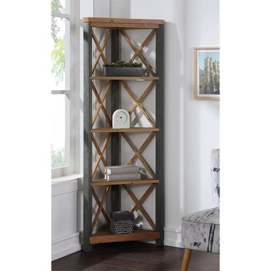 Urban Elegance Wooden Large Corner Bookcase In Reclaimed Wood