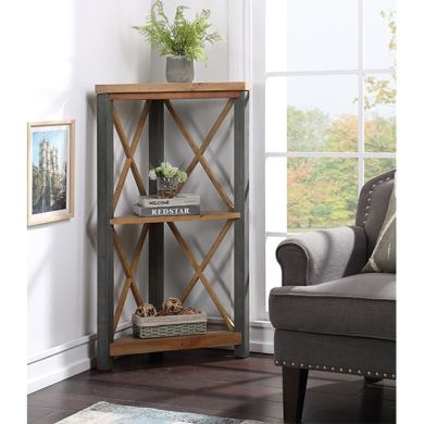Urban Elegance Wooden Small Corner Bookcase In Reclaimed Wood