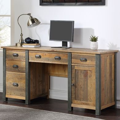 Urban Elegance Wooden Twin Pedestal Computer Desk In Reclaimed Wood