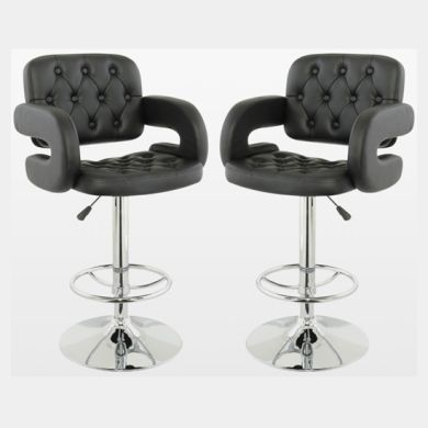 Utah Black Faux Leather Bar Stools With Chrome Metal Base In Pair