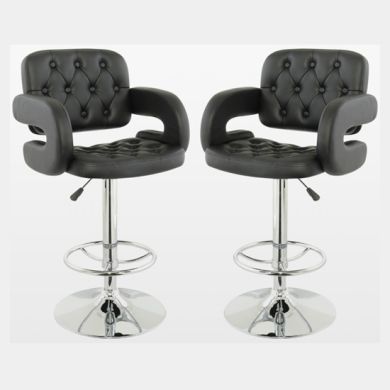 Utah Black Faux Leather Bar Stools With Chrome Metal Base In Pair
