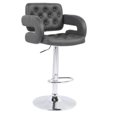 Utah Faux Leather Bar Stool In Grey With Chrome Metal Base
