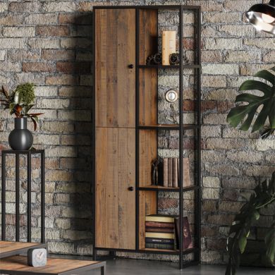 Ooki Wooden Tall Large Bookcase With 2 Doors In Oak