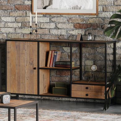 Ooki Wooden Open Sideboard With 1 Door And 2 Drawers In Oak