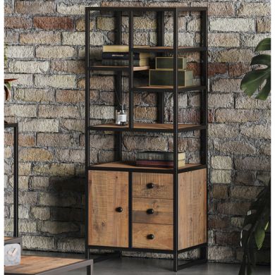 Ooki Wooden Modular Tall Open Bookcase With 1 Door And 3 Drawers In Oak