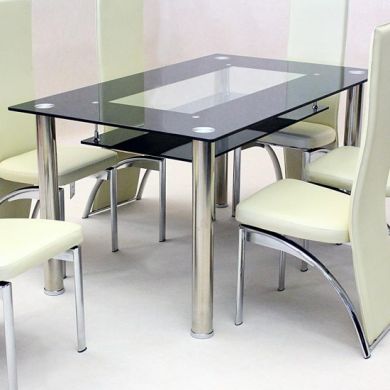 Vegas Large Glass Dining Table With Stainless Steel Legs