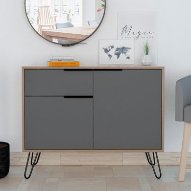 Vegas Small Wooden 2 Doors And 1 Drawer Sideboard In Bleached Oak Effect