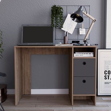 Vegas Wooden Computer Desk With Two Drawers In Bleached Oak Effect
