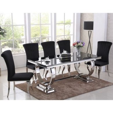 Venice Black Glass Dining Table With 6 Liyana Black Chairs
