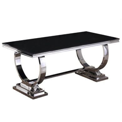 Venice Black Glass Dining Table With Polished Stainless Steel Legs