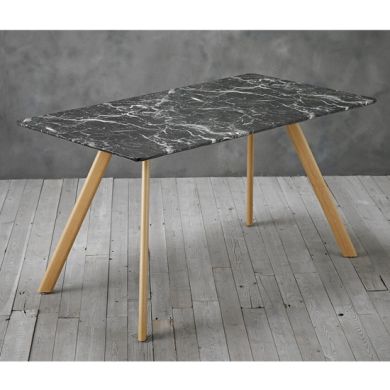 Venice Black Marble Effect Wooden Dining Table With Gold Legs