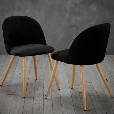 Venice Black Velvet Dining Chairs In Pair