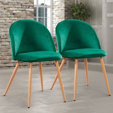 Venice Green Velvet Dining Chairs In Pair