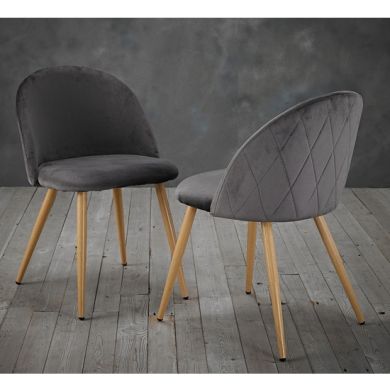 Venice Grey Velvet Dining Chairs In Pair