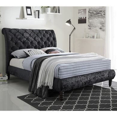 Venice Velvet Upholstered King Size Bed In Black