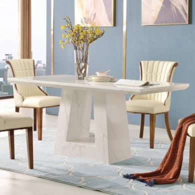 Venice White Marble Dining Table with Marble Base