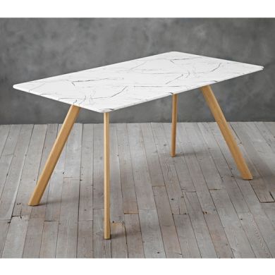 Venice White Marble Effect Wooden Dining Table With Gold Legs
