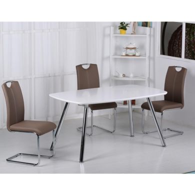Vera Wooden Dining Set In Light Grey With Chrome Legs And 4 Chairs