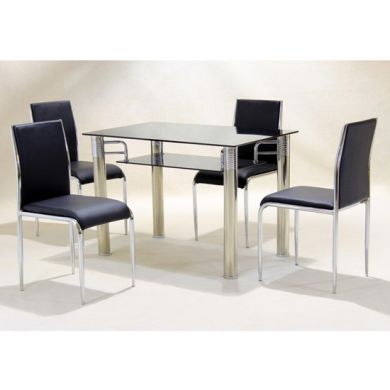 Vercelli Black Glass Dining Set With 4 Chairs