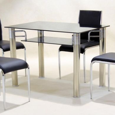 Vercelli Black Glass Dining Table With Chrome Legs