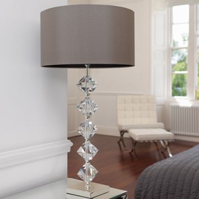 Verdone Taupe Silk Fabric Table Lamp In Clear Crystal