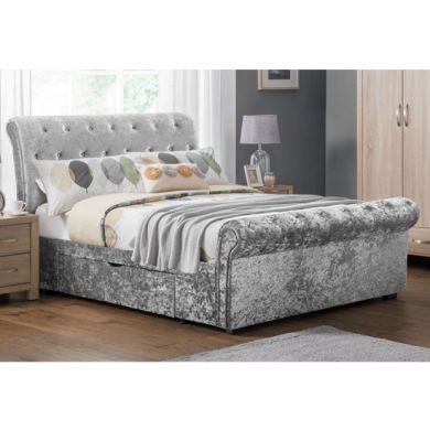 Verona Crushed Velvet Upholstered 2 Drawers Double Bed In Silver