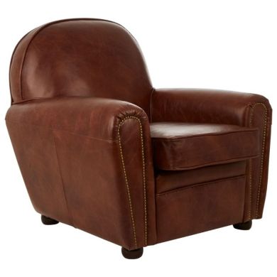 Victor Classic Leather Armchair In Brown With Wooden Legs