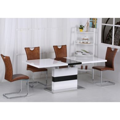 Vienna Extending Dining Table In High Gloss White And Black With 6 Chairs