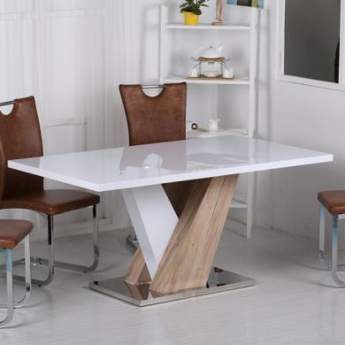 Vienna Extending Dining Table In High Gloss White And Natural With 6 Chairs