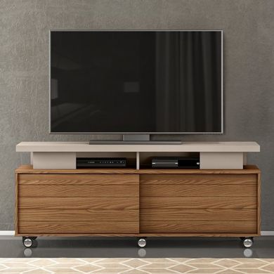 Vision Wide Screen Wooden TV Stand With Castors In Oak Effect And Grey