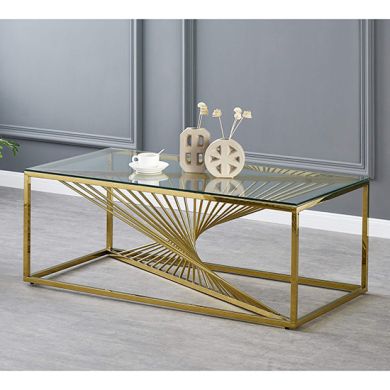 Vista Clear Glass Coffee Table With Gold Stainless Steel Base