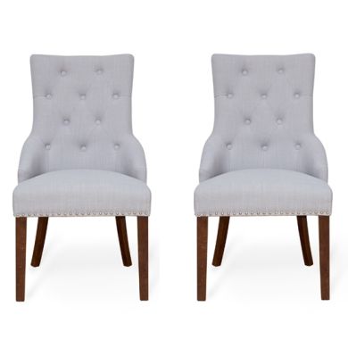 Vrux Accent Narrow Back Grey Fabric Upholstered Dining Chairs In Pair