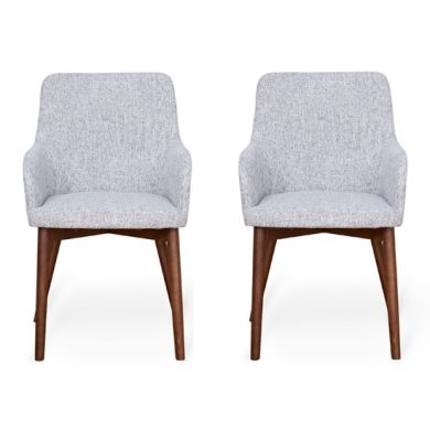 Vrux Light Grey Fabric Upholstered Dining Chairs In Pair
