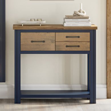 Splash Wooden Console Table With 3 Drawers In Blue