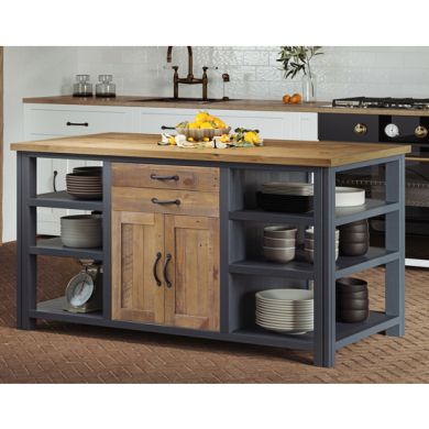 Splash Wooden Kitchen Island With 2 Doors And 2 Drawers In Blue