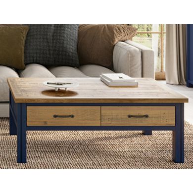 Splash Wooden Coffee Table With 4 Drawers In Oak And Blue
