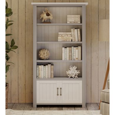 GreyStone Wooden Large Open Bookcase With 2 Doors In Grey